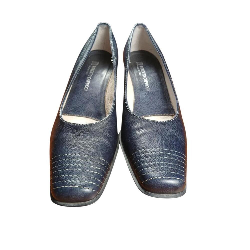 Roberto Capucci Navy Blue Leather Pumps 6.5B Italy square toe - Picture 4 of 7